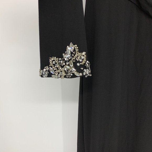 Mac Duggal Dress 41016 Black Floral Embellished Wrap Long Sleeve Gown - Picture 7 of 13